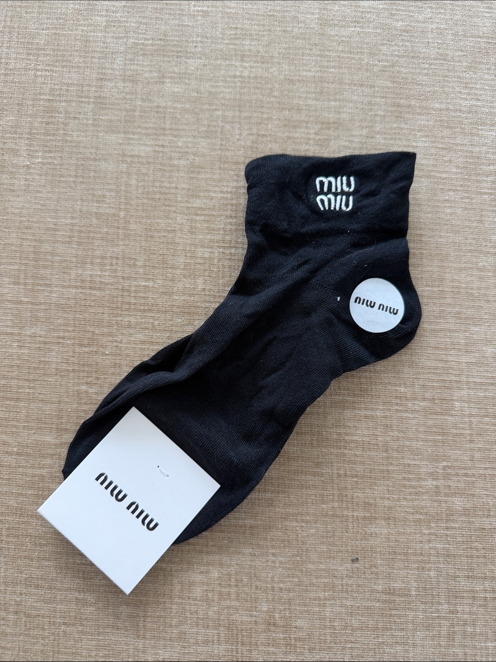 Miu Miu Black Ankle Logo Socks syntactic blend material